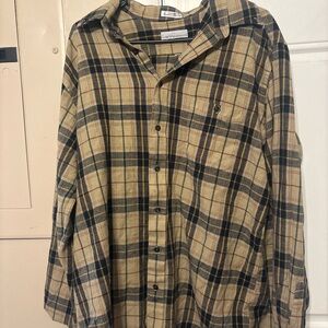 Vintage Plaid Button Down Shirt - Tan and Navy